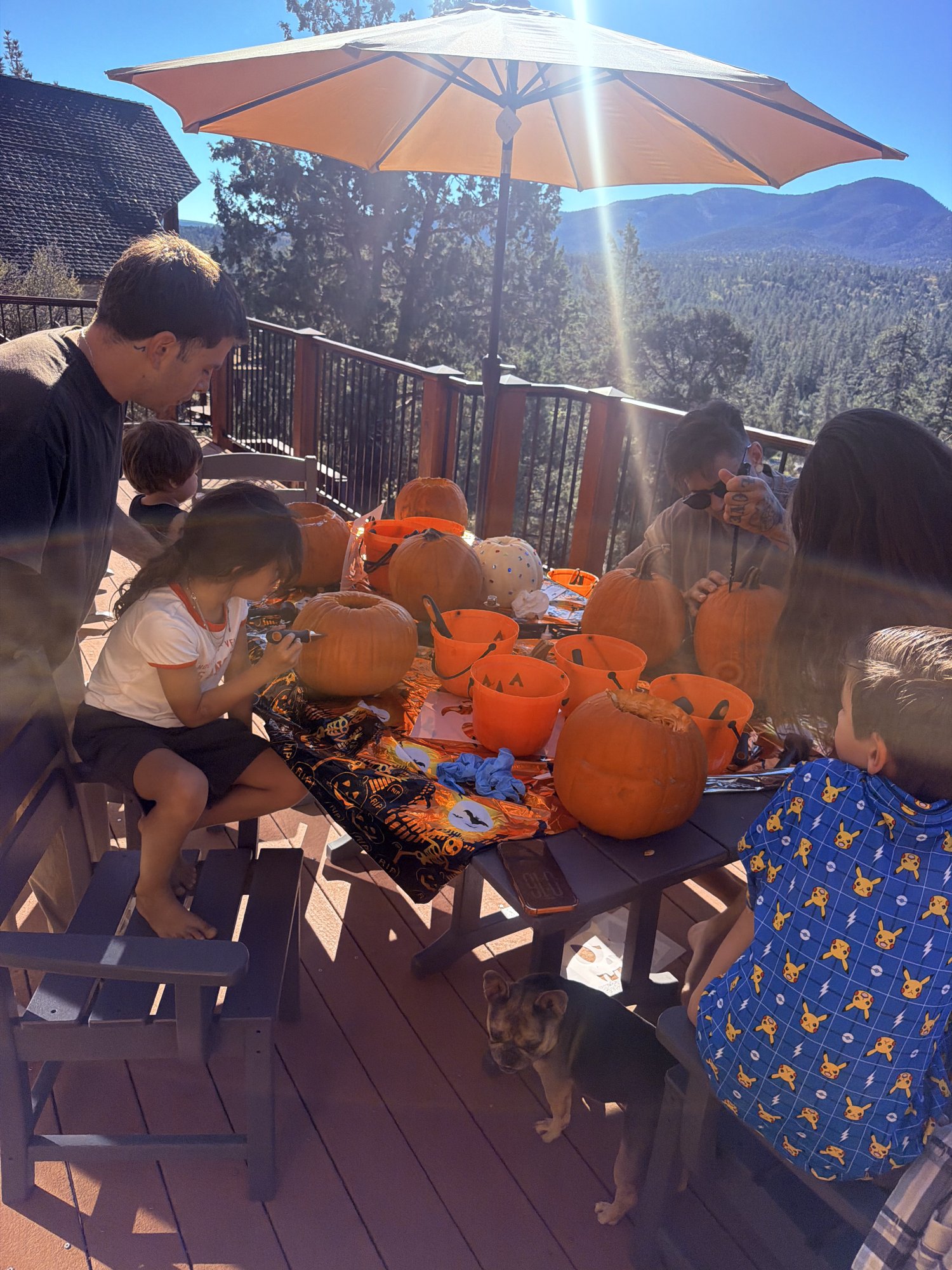 Guests carving pumpkins at their Big Bear cabin